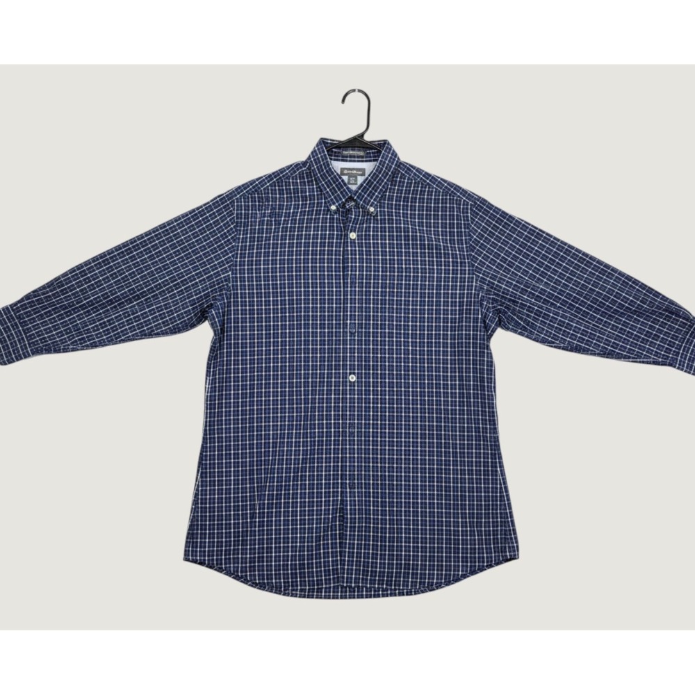 Eddie Bauer Shirt Mens Tall TL Wrinkle Free Relaxed Fit Grid Check Navy Blue TL